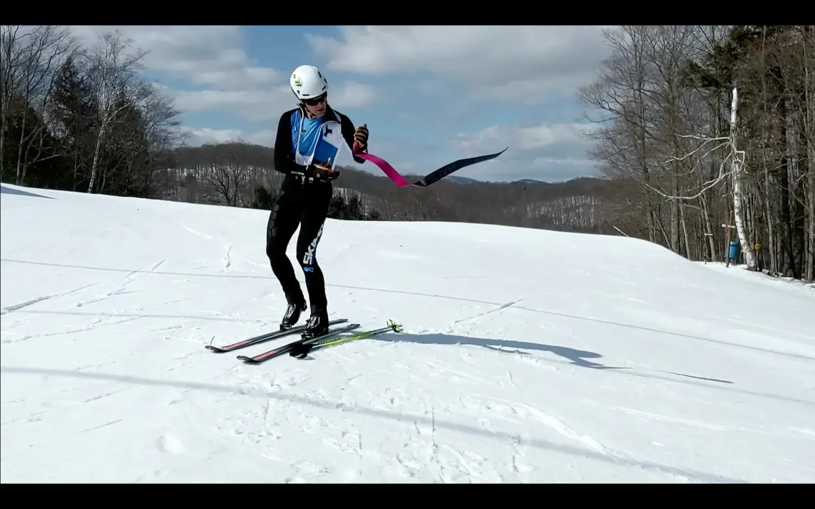 An image of a skimo racer just after the first rip during the single-rips skin-to-ski transition